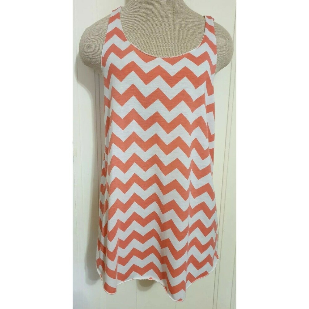 Toska White Orange Chevron Print Sleeveless Racerback Top Size Small